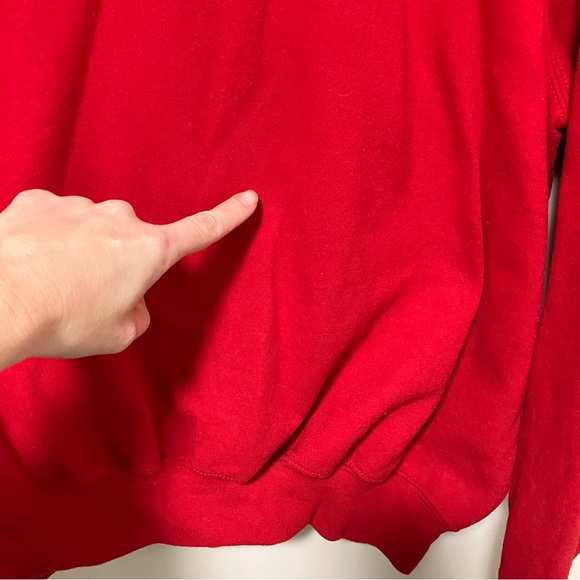 Top Stitch Embroidered Cat & Snowflakes Red Double Collar Crewneck Sweatshirt - Picture 6 of 8